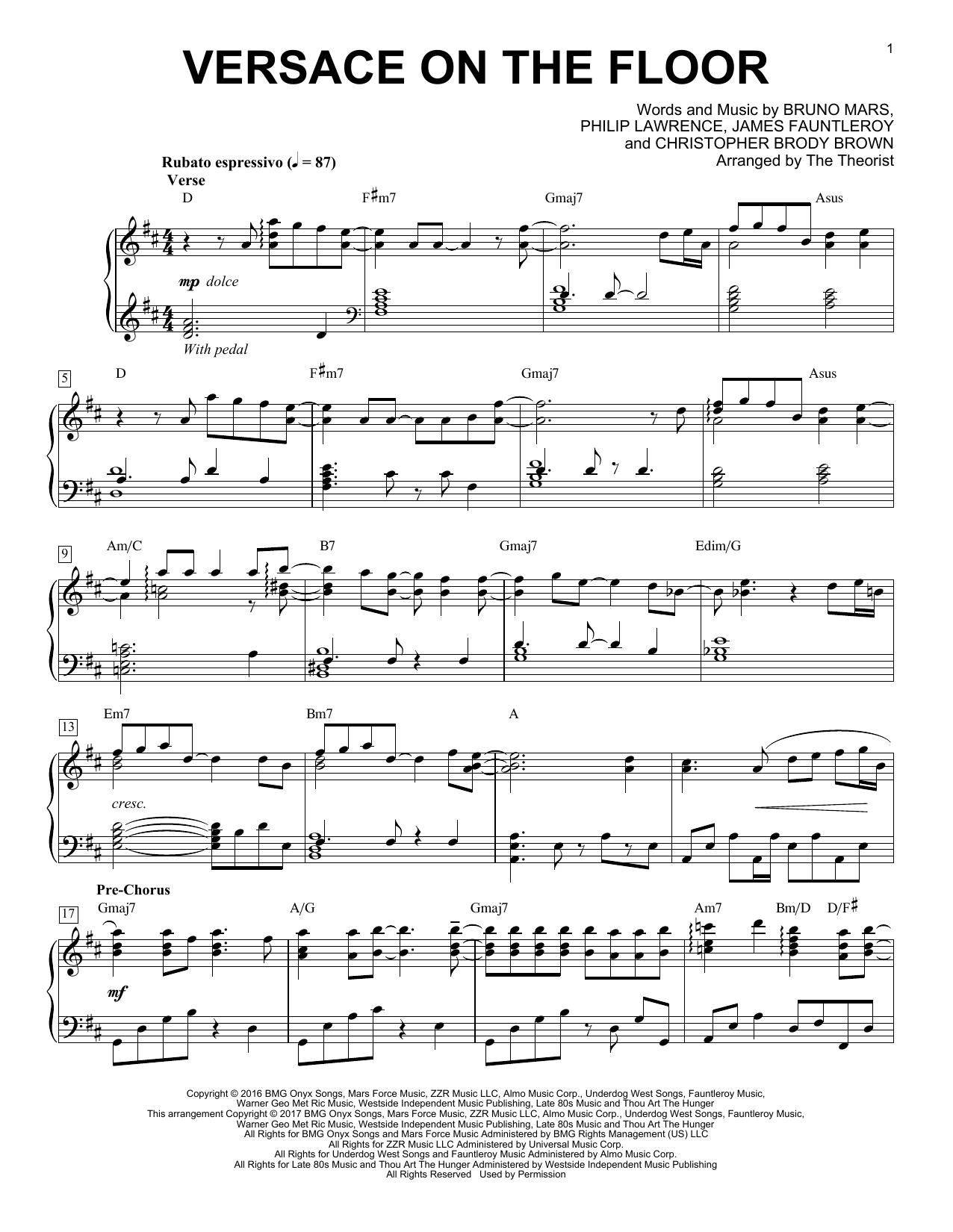 Download The Theorist Versace On The Floor Sheet Music and learn how to play Piano Solo PDF digital score in minutes