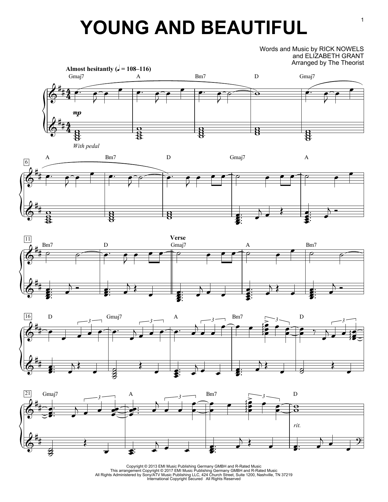 Download The Theorist Young And Beautiful Sheet Music and learn how to play Piano Solo PDF digital score in minutes