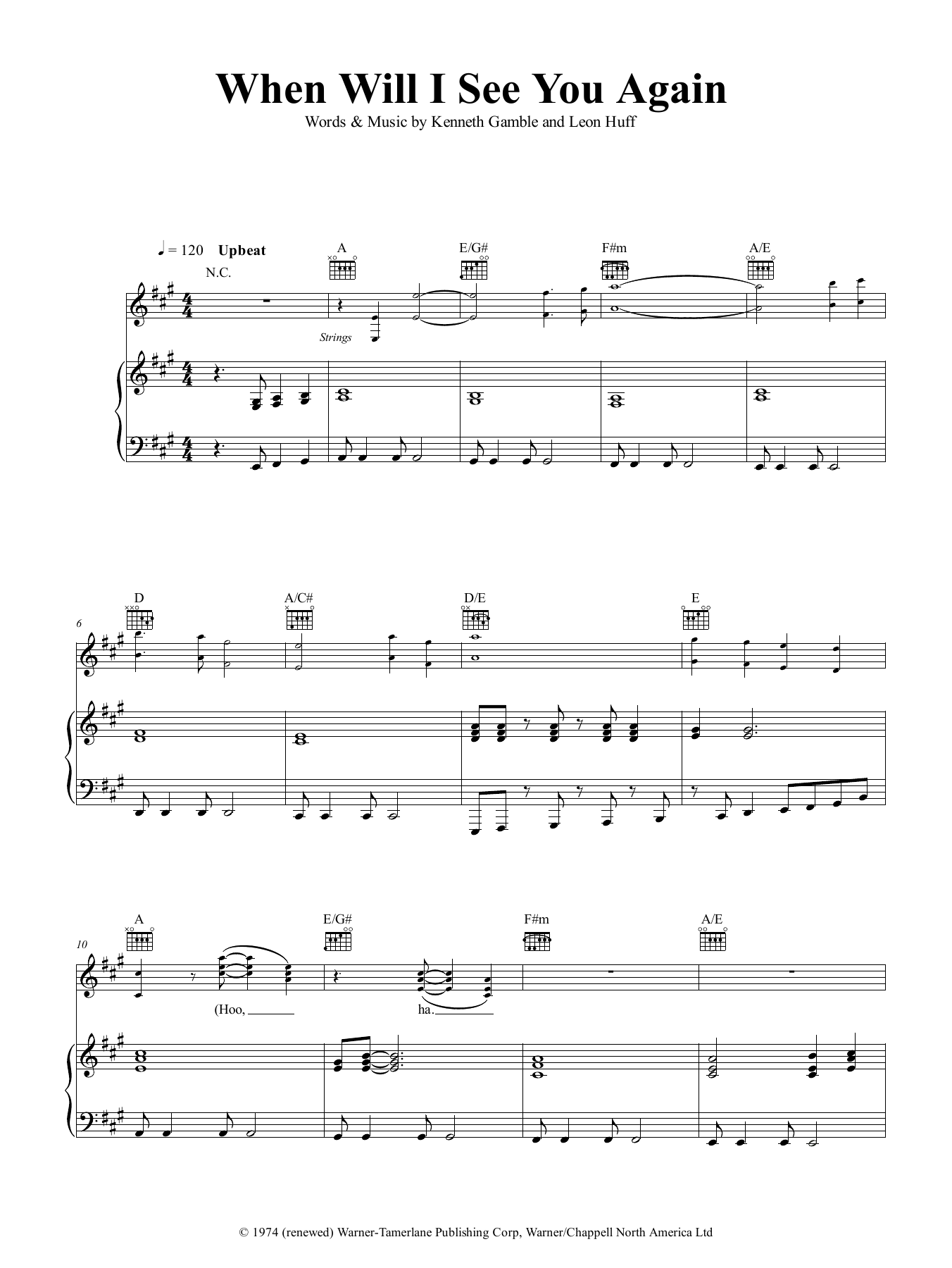 Download The Three Degrees When Will I See You Again? Sheet Music and learn how to play Piano, Vocal & Guitar PDF digital score in minutes