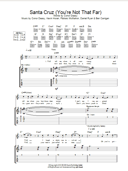 Download The Thrills Santa Cruz (You're Not That Far) Sheet Music and learn how to play Melody Line, Lyrics & Chords PDF digital score in minutes