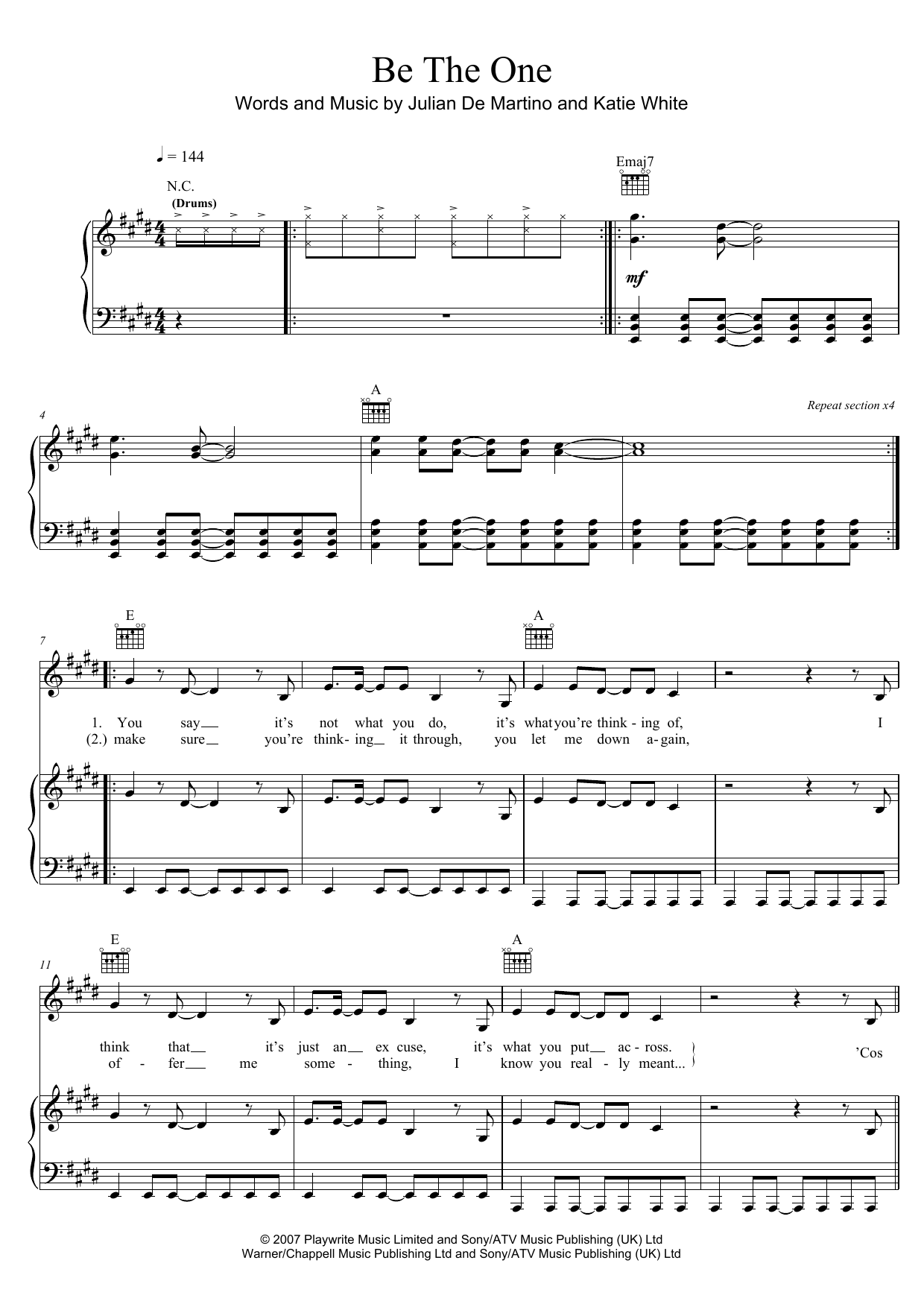 Download The Ting Tings Be The One Sheet Music and learn how to play Piano, Vocal & Guitar (Right-Hand Melody) PDF digital score in minutes