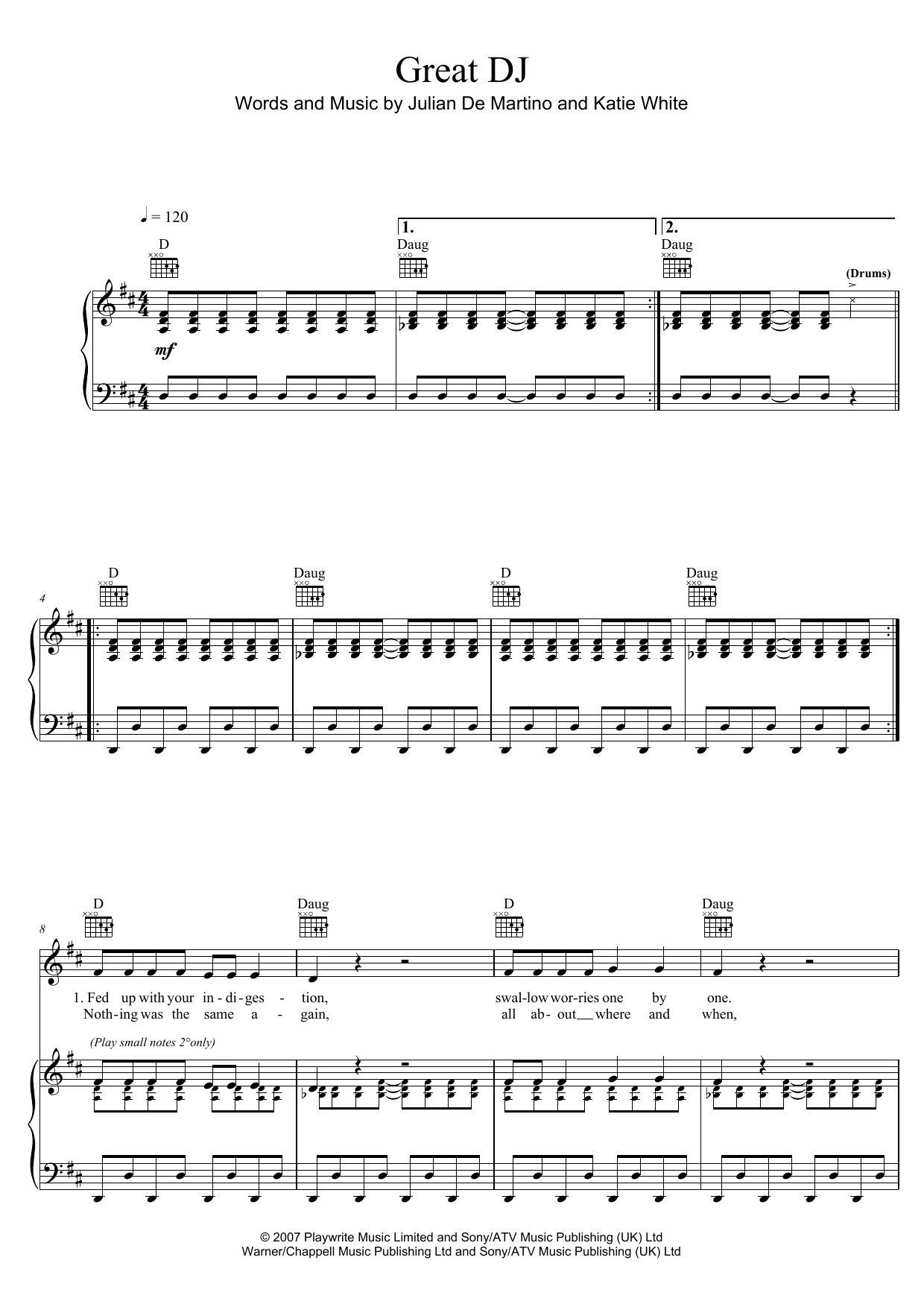 Download The Ting Tings Great DJ Sheet Music and learn how to play Lyrics & Chords PDF digital score in minutes