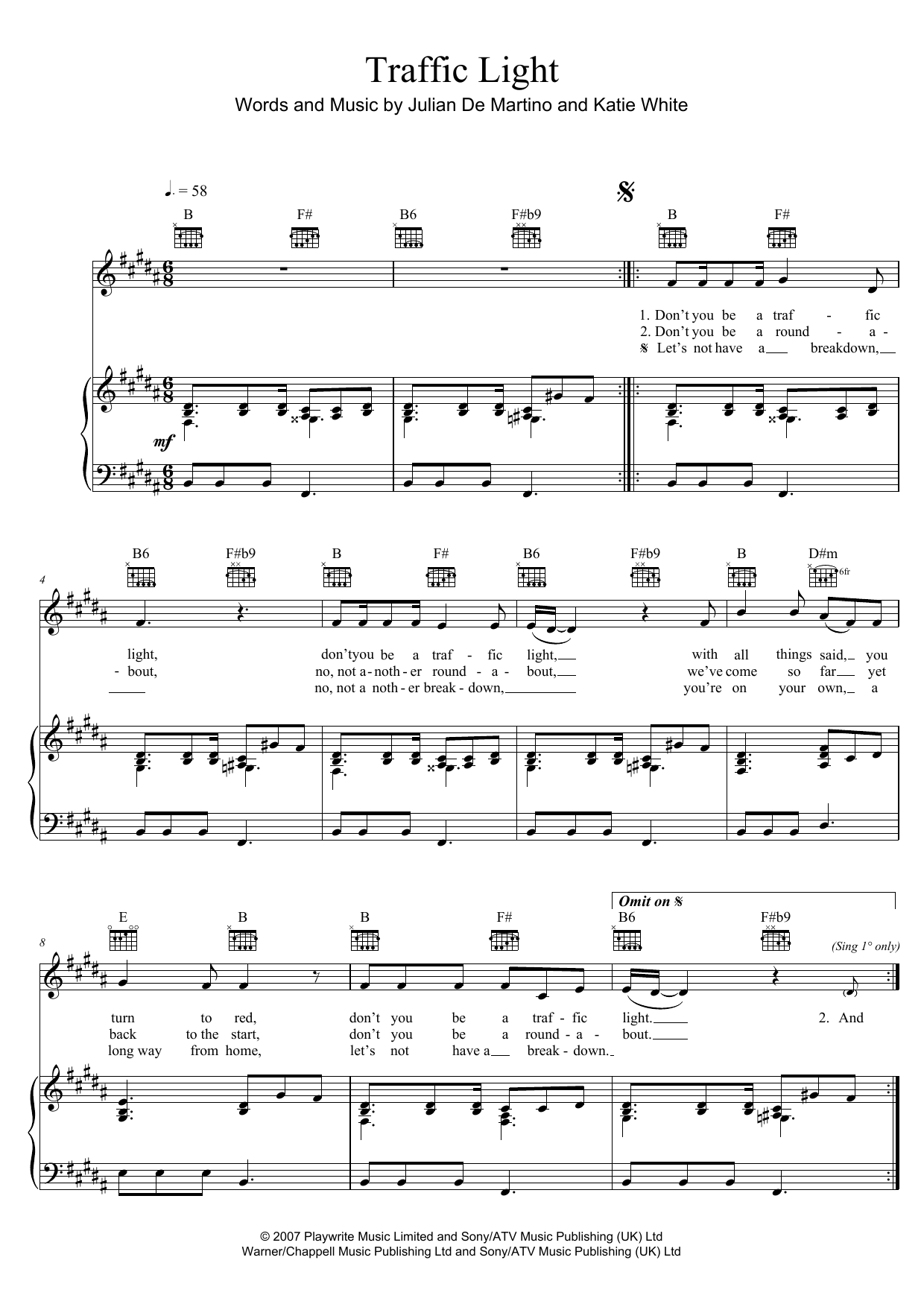 Download The Ting Tings Traffic Light Sheet Music and learn how to play Piano, Vocal & Guitar (Right-Hand Melody) PDF digital score in minutes