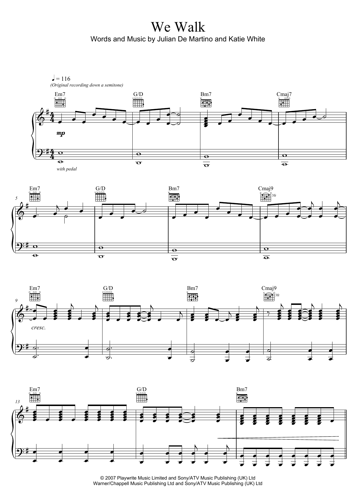 Download The Ting Tings We Walk Sheet Music and learn how to play Piano, Vocal & Guitar (Right-Hand Melody) PDF digital score in minutes
