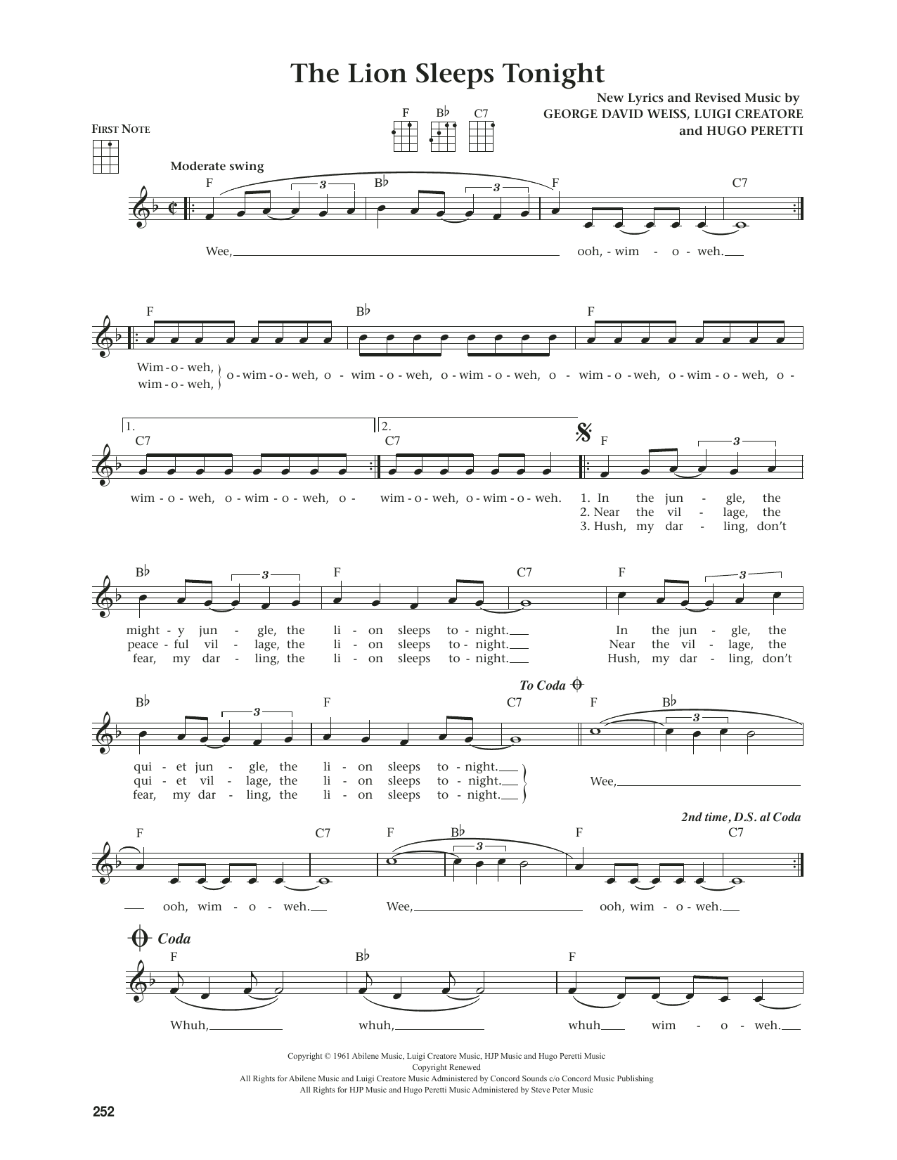 Download Tokens The Lion Sleeps Tonight (from The Daily Ukulele) (arr. Jim Beloff) Sheet Music and learn how to play Ukulele PDF digital score in minutes