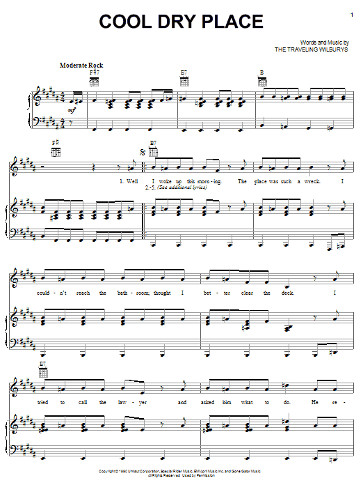 Download The Traveling Wilburys Cool Dry Place Sheet Music and learn how to play Piano, Vocal & Guitar (Right-Hand Melody) PDF digital score in minutes