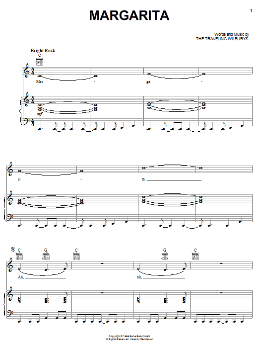 Download The Traveling Wilburys Margarita Sheet Music and learn how to play Piano, Vocal & Guitar (Right-Hand Melody) PDF digital score in minutes