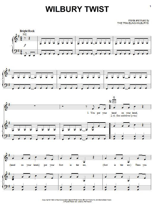 Download The Traveling Wilburys Wilbury Twist Sheet Music and learn how to play Piano, Vocal & Guitar (Right-Hand Melody) PDF digital score in minutes