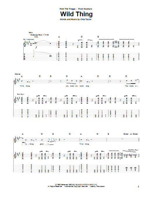 Download The Troggs Wild Thing Sheet Music and learn how to play Bass Guitar Tab PDF digital score in minutes