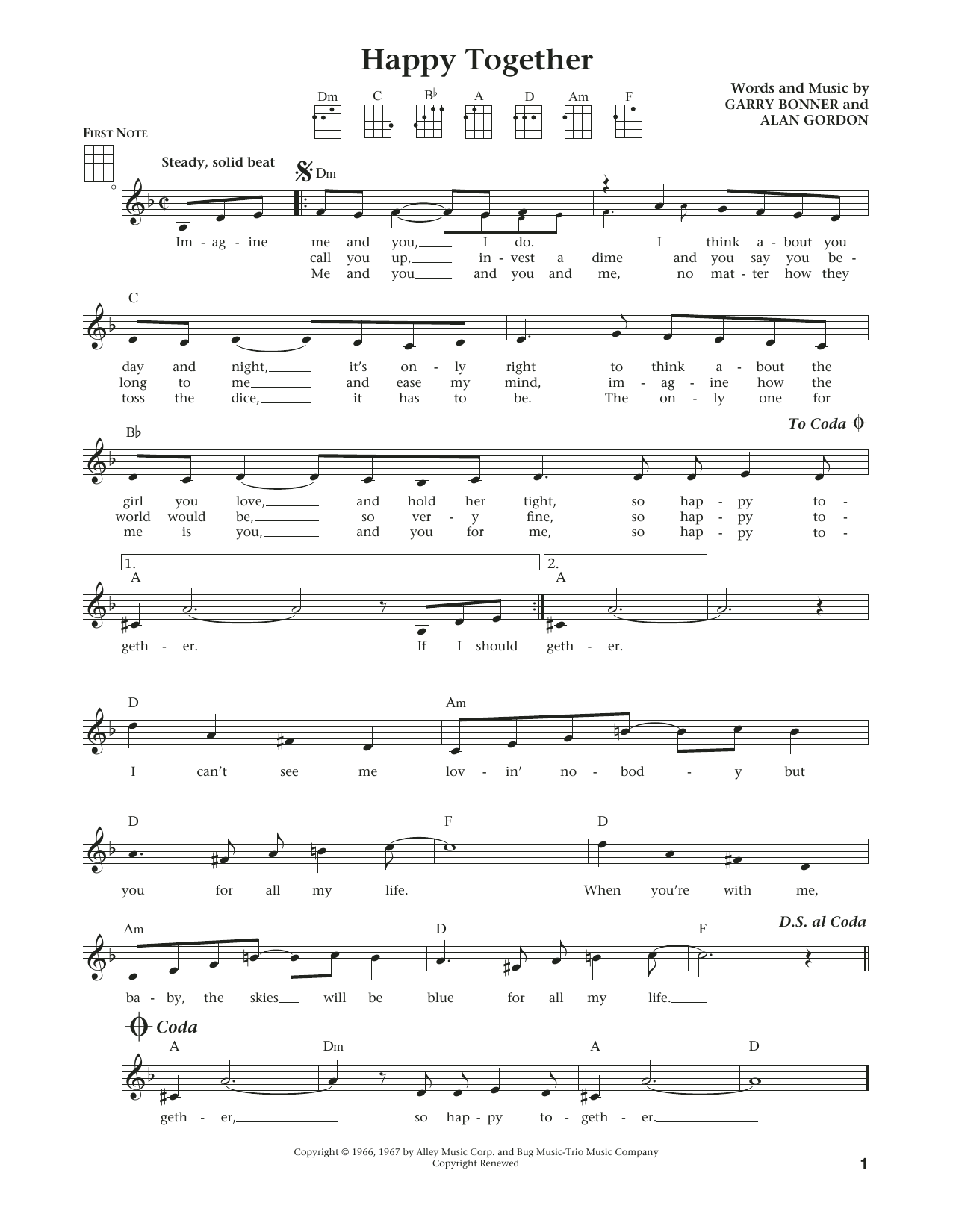 Download The Turtles Happy Together Sheet Music and learn how to play Ukulele PDF digital score in minutes