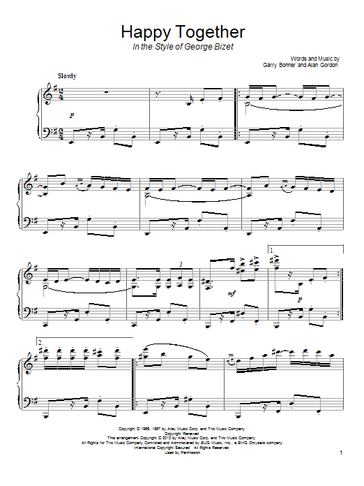 Download The Turtles Happy Together Sheet Music and learn how to play Piano PDF digital score in minutes