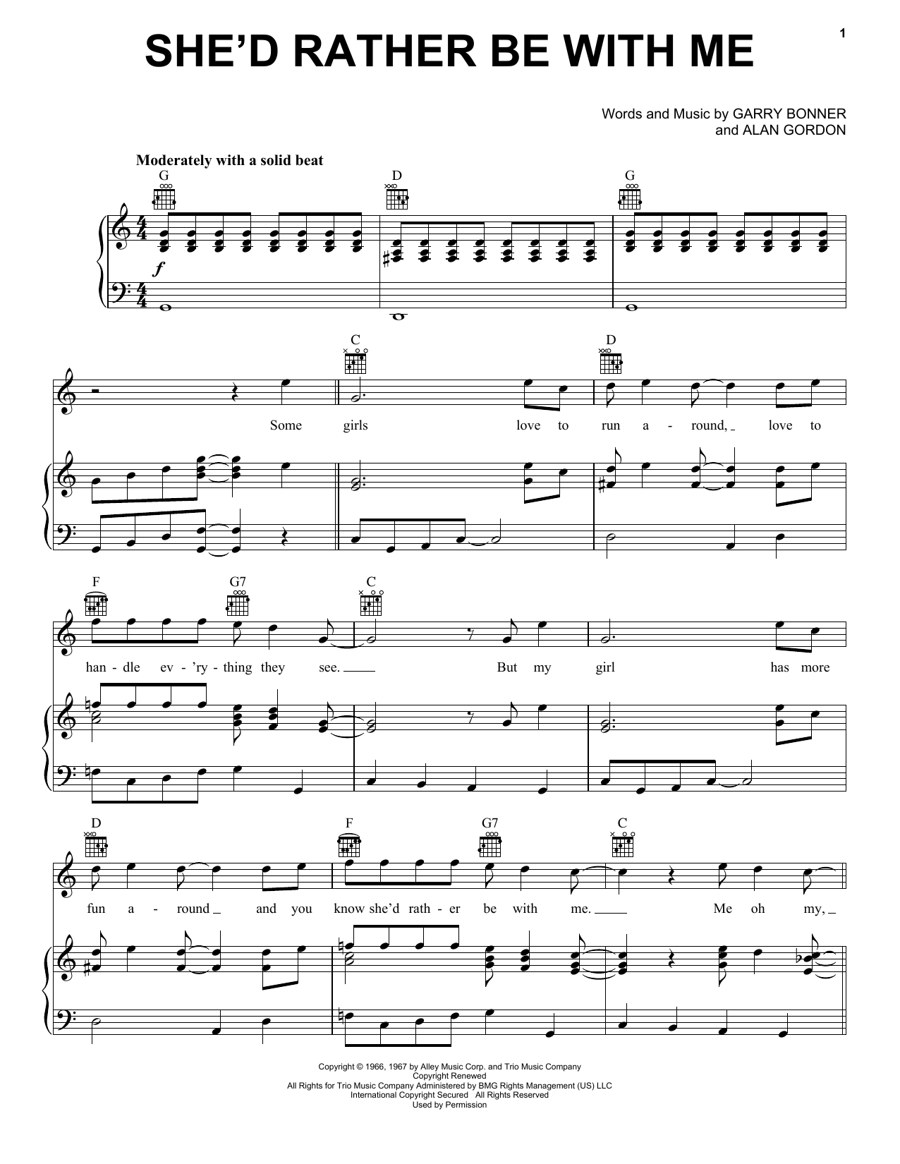 Download The Turtles She'd Rather Be With Me Sheet Music and learn how to play Piano, Vocal & Guitar (Right-Hand Melody) PDF digital score in minutes