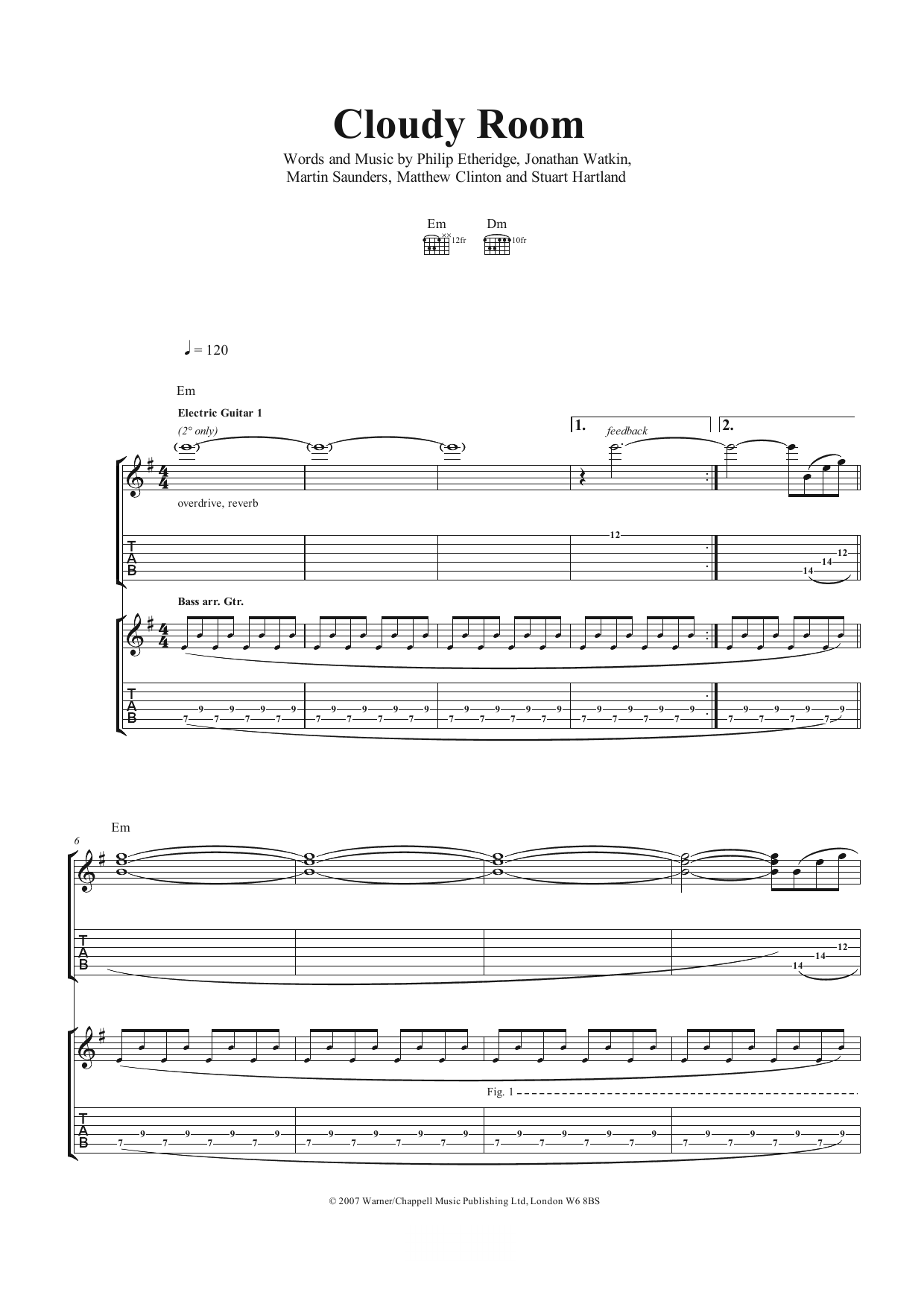 Download The Twang Cloudy Room Sheet Music and learn how to play Guitar Tab PDF digital score in minutes