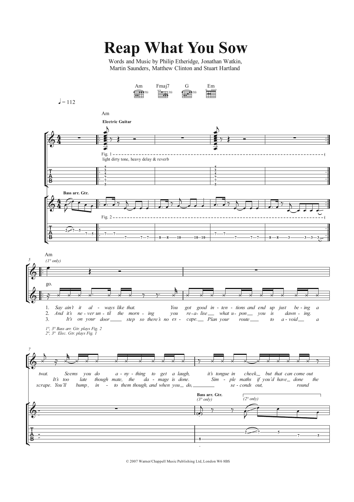 Download The Twang Reap What You Sow Sheet Music and learn how to play Guitar Tab PDF digital score in minutes
