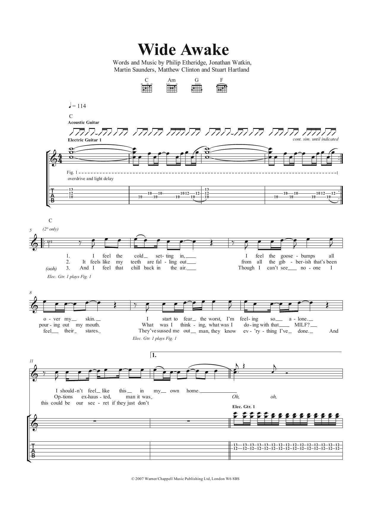 Download The Twang Wide Awake Sheet Music and learn how to play Guitar Tab PDF digital score in minutes
