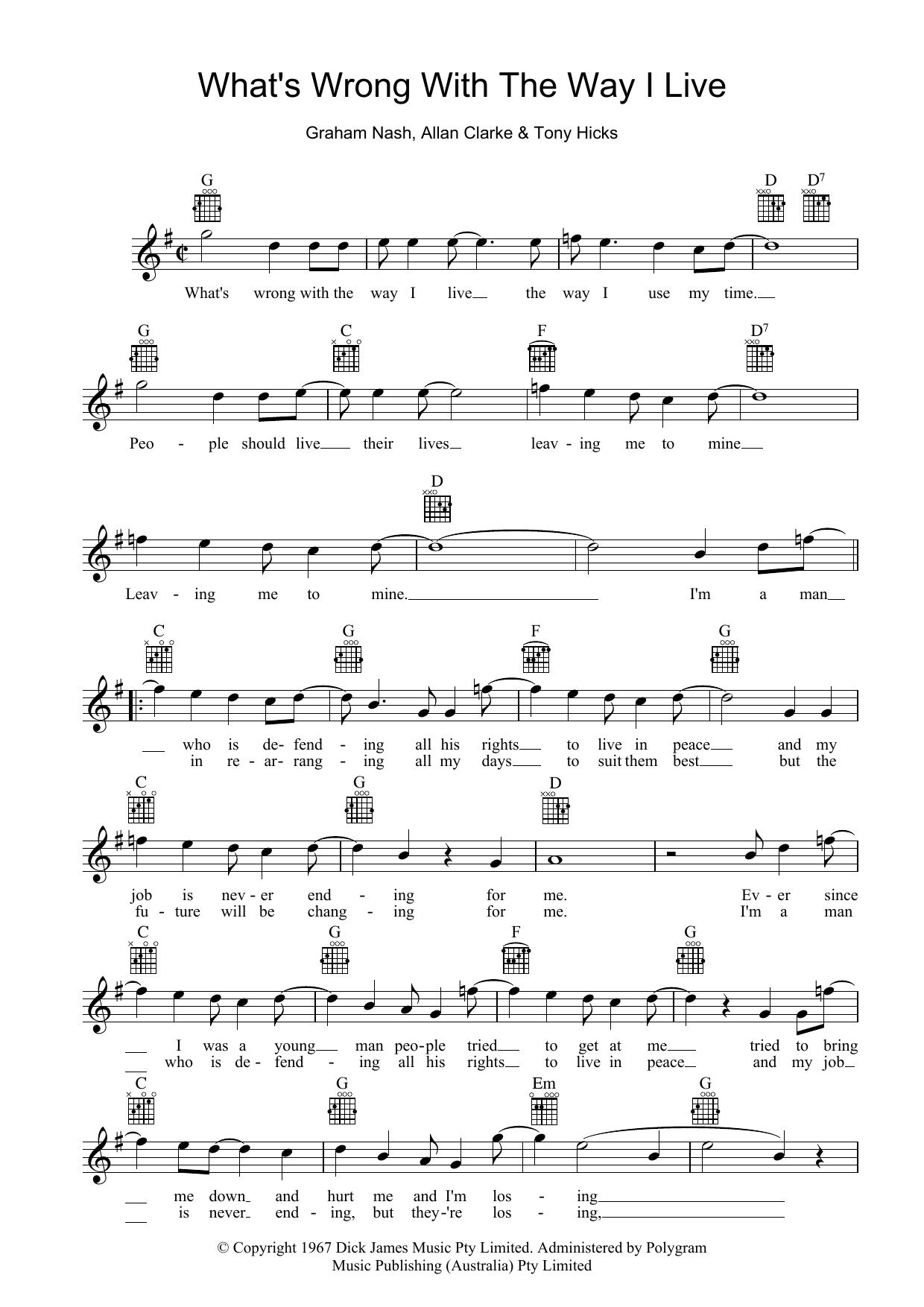 Download The Twilights What's Wrong With The Way I Live Sheet Music and learn how to play Melody Line, Lyrics & Chords PDF digital score in minutes