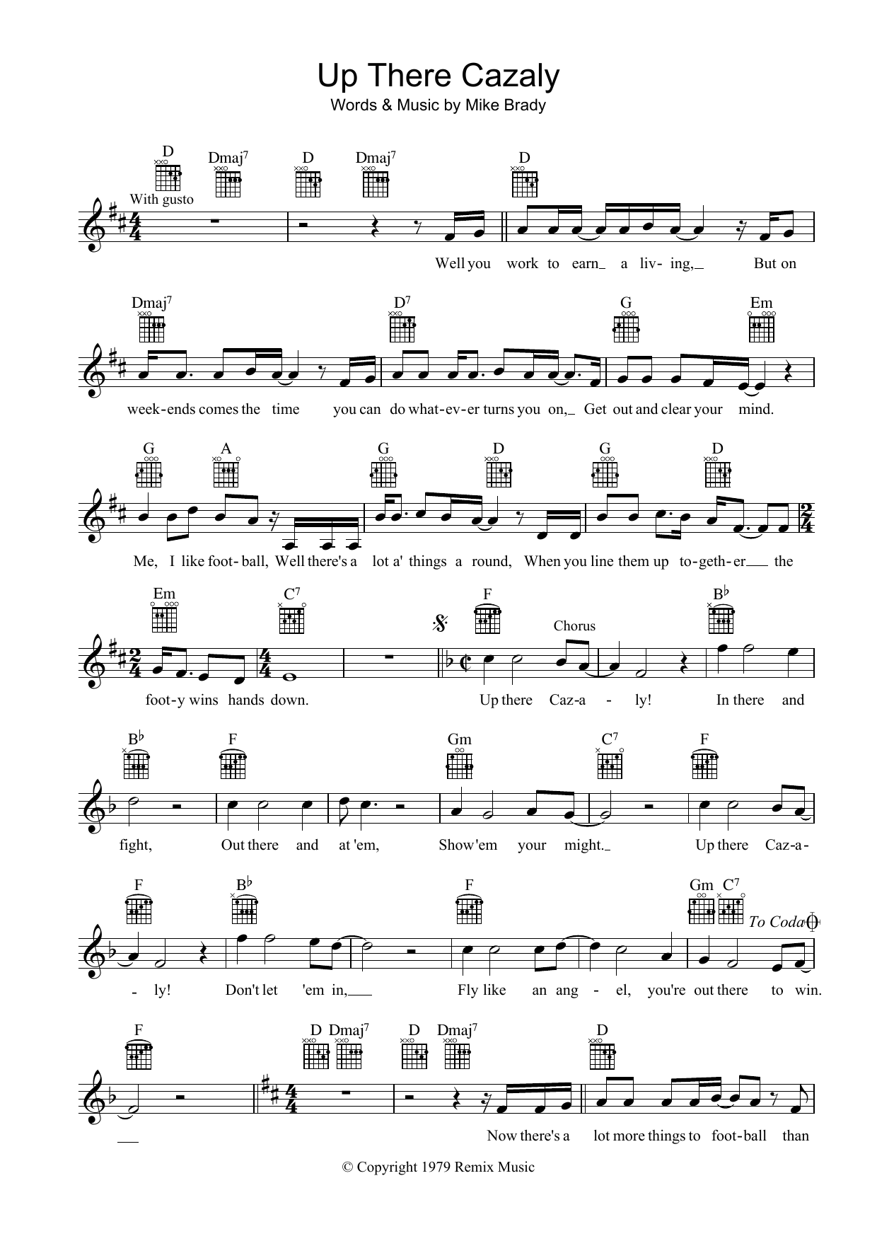 Download The Two-Man Band Up There Cazaly Sheet Music and learn how to play Melody Line, Lyrics & Chords PDF digital score in minutes