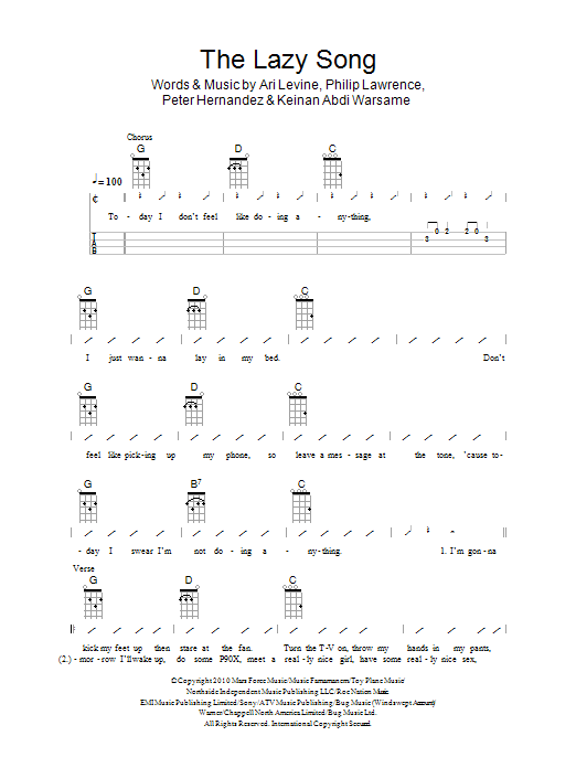 Download The Ukuleles The Lazy Song Sheet Music and learn how to play Ukulele with strumming patterns PDF digital score in minutes