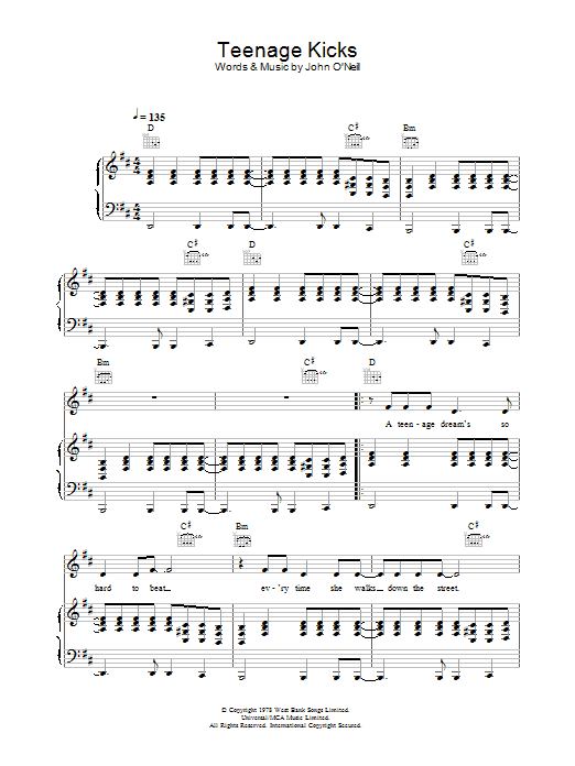 Download The Undertones Teenage Kicks Sheet Music and learn how to play Keyboard PDF digital score in minutes