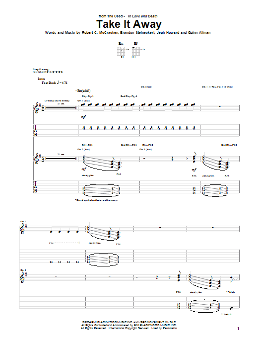 Download The Used Take It Away Sheet Music and learn how to play Guitar Tab PDF digital score in minutes