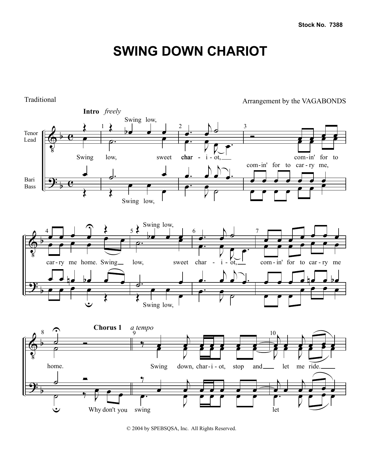 Download The Vagabonds Swing Down Chariot (arr. The Vagabonds) Sheet Music and learn how to play TTBB Choir PDF digital score in minutes