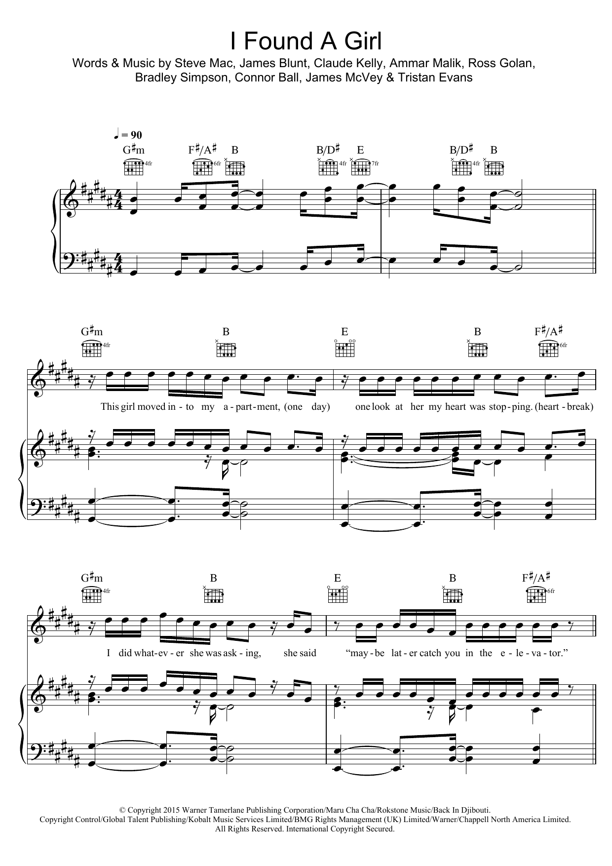 Download The Vamps I Found A Girl Sheet Music and learn how to play Piano, Vocal & Guitar (Right-Hand Melody) PDF digital score in minutes