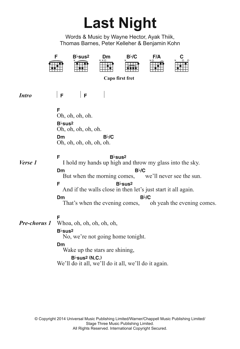 Download The Vamps Last Night (Do It All Again) Sheet Music and learn how to play Lyrics & Chords PDF digital score in minutes