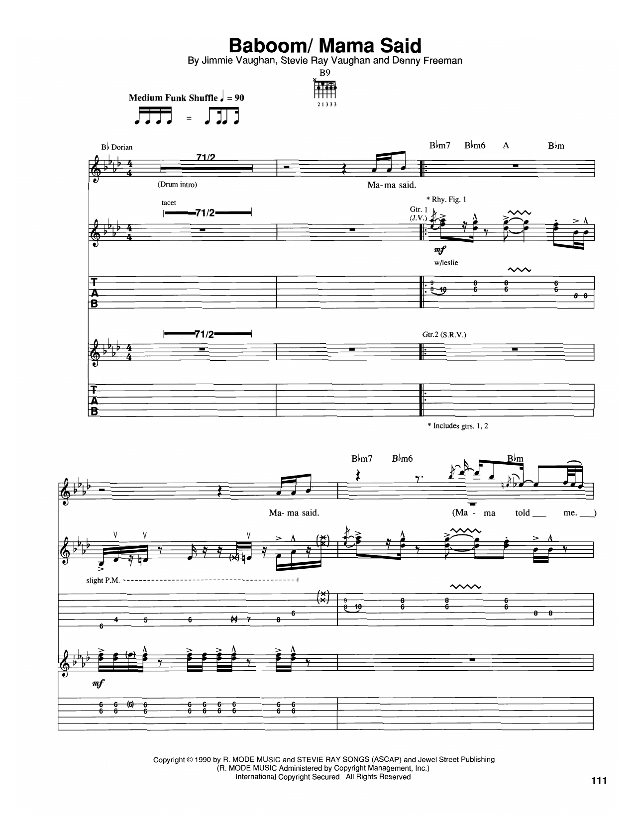 Download The Vaughan Brothers Baboom/Mama Said Sheet Music and learn how to play Guitar Tab PDF digital score in minutes