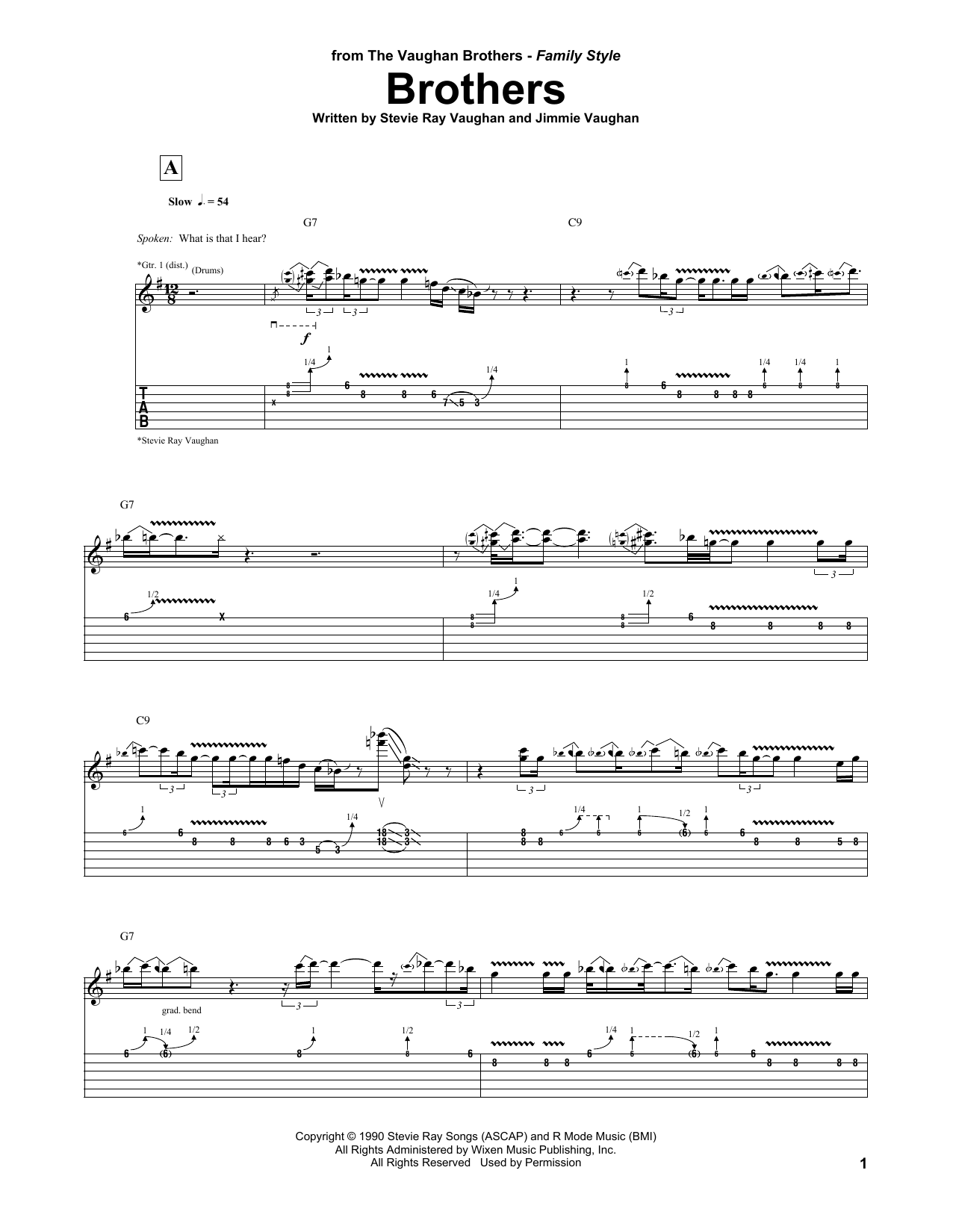 Download Stevie Ray Vaughan Brothers Sheet Music and learn how to play Guitar Tab PDF digital score in minutes
