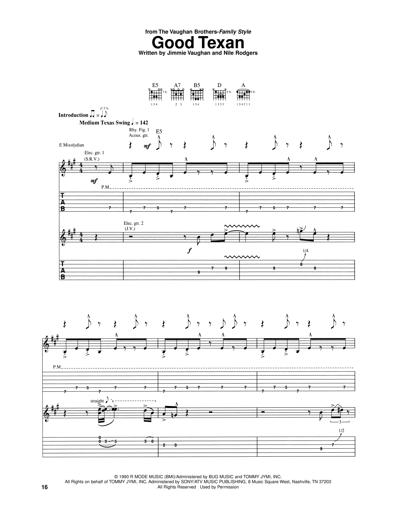 Download The Vaughan Brothers Good Texan Sheet Music and learn how to play Guitar Tab PDF digital score in minutes
