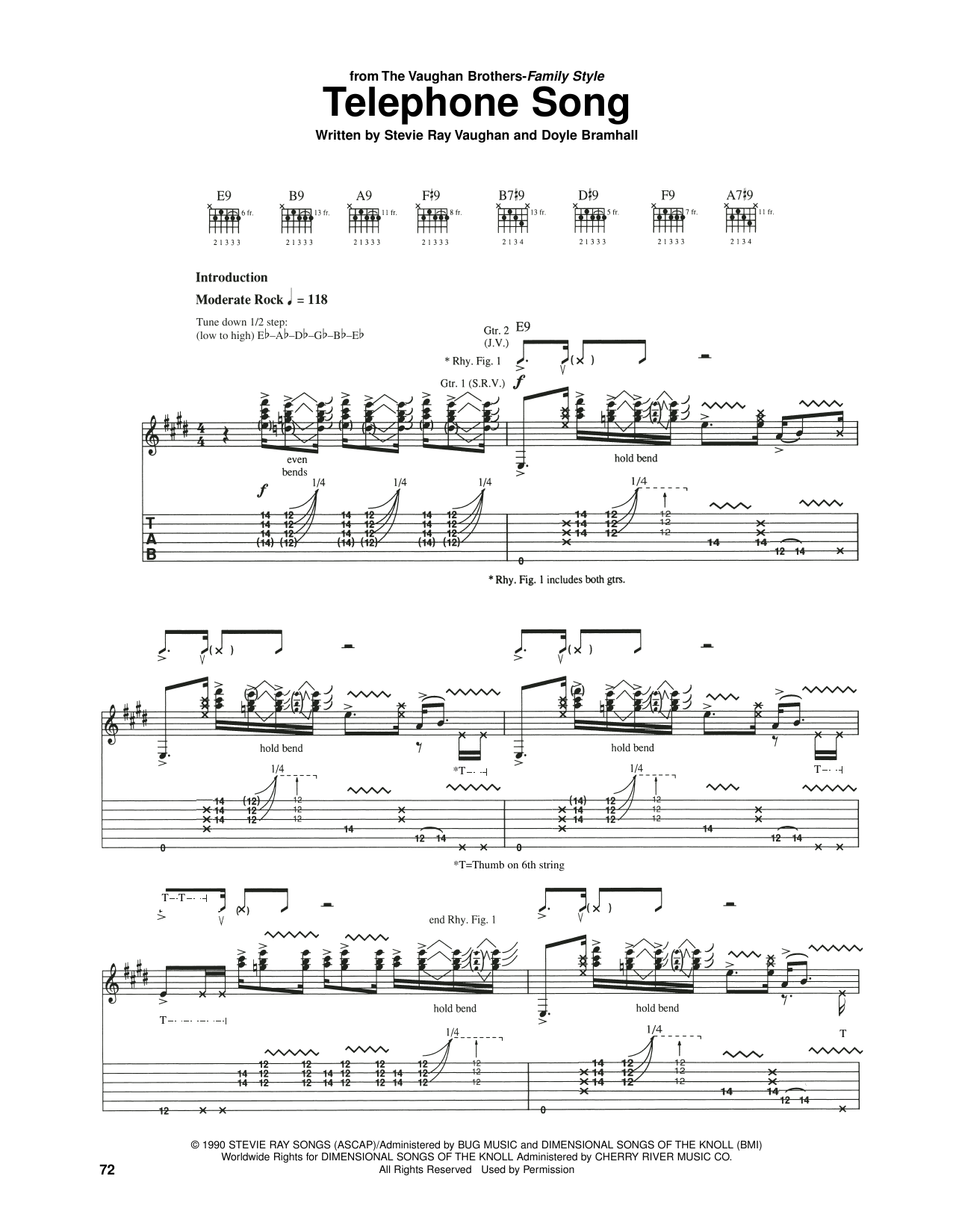 Download The Vaughan Brothers Telephone Song Sheet Music and learn how to play Guitar Tab PDF digital score in minutes