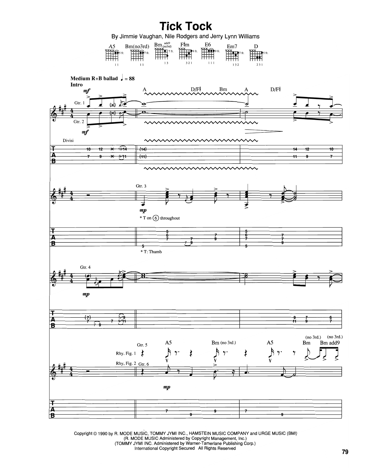 Download The Vaughan Brothers Tick Tock Sheet Music and learn how to play Guitar Tab PDF digital score in minutes