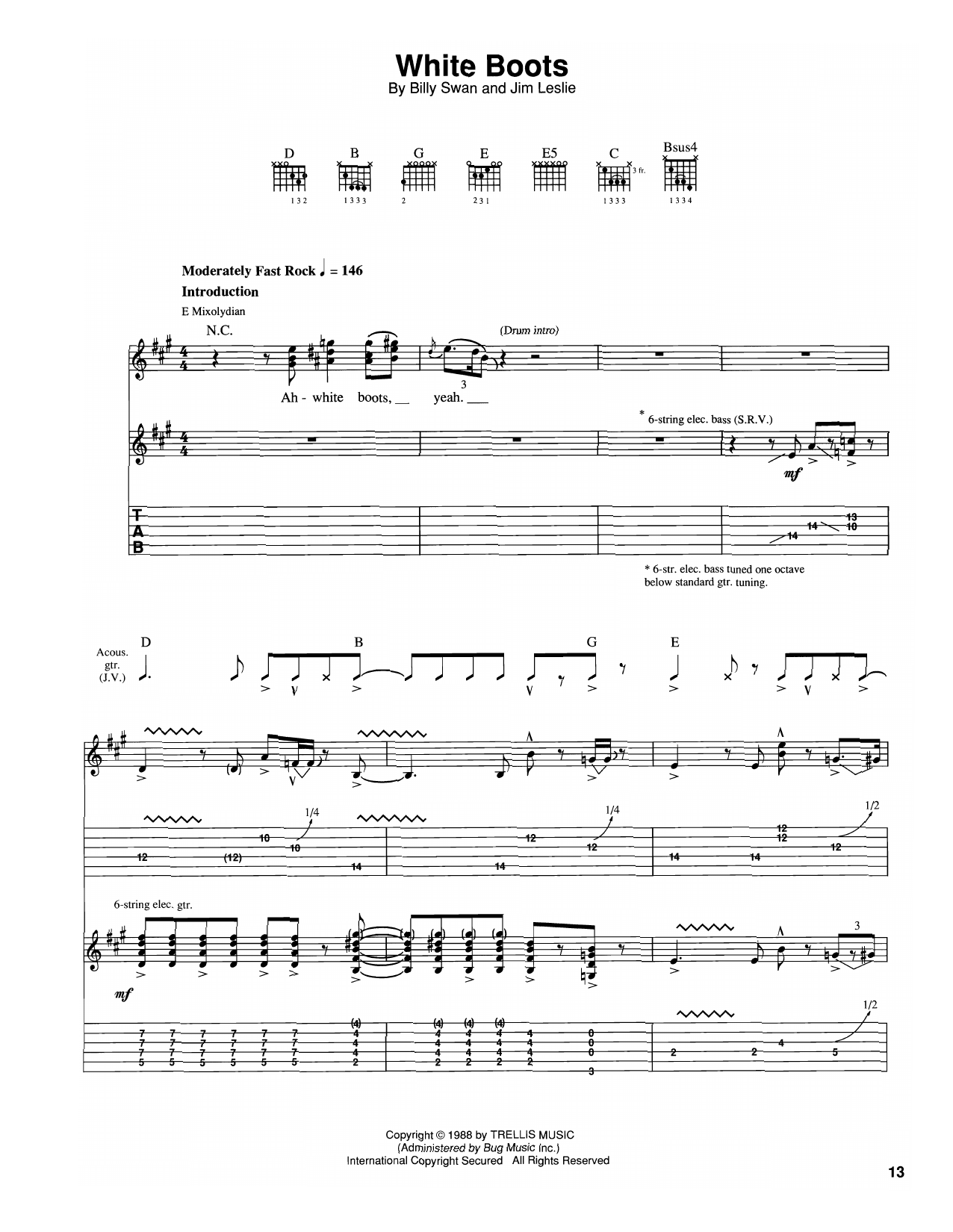 Download The Vaughan Brothers White Boots Sheet Music and learn how to play Guitar Tab PDF digital score in minutes