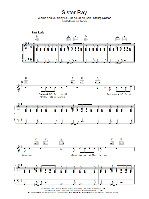 Download The Velvet Underground Sister Ray Sheet Music and learn how to play Lyrics & Chords PDF digital score in minutes