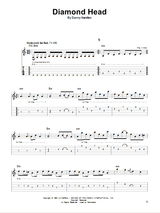 Download The Ventures Diamond Head Sheet Music and learn how to play Guitar Tab PDF digital score in minutes