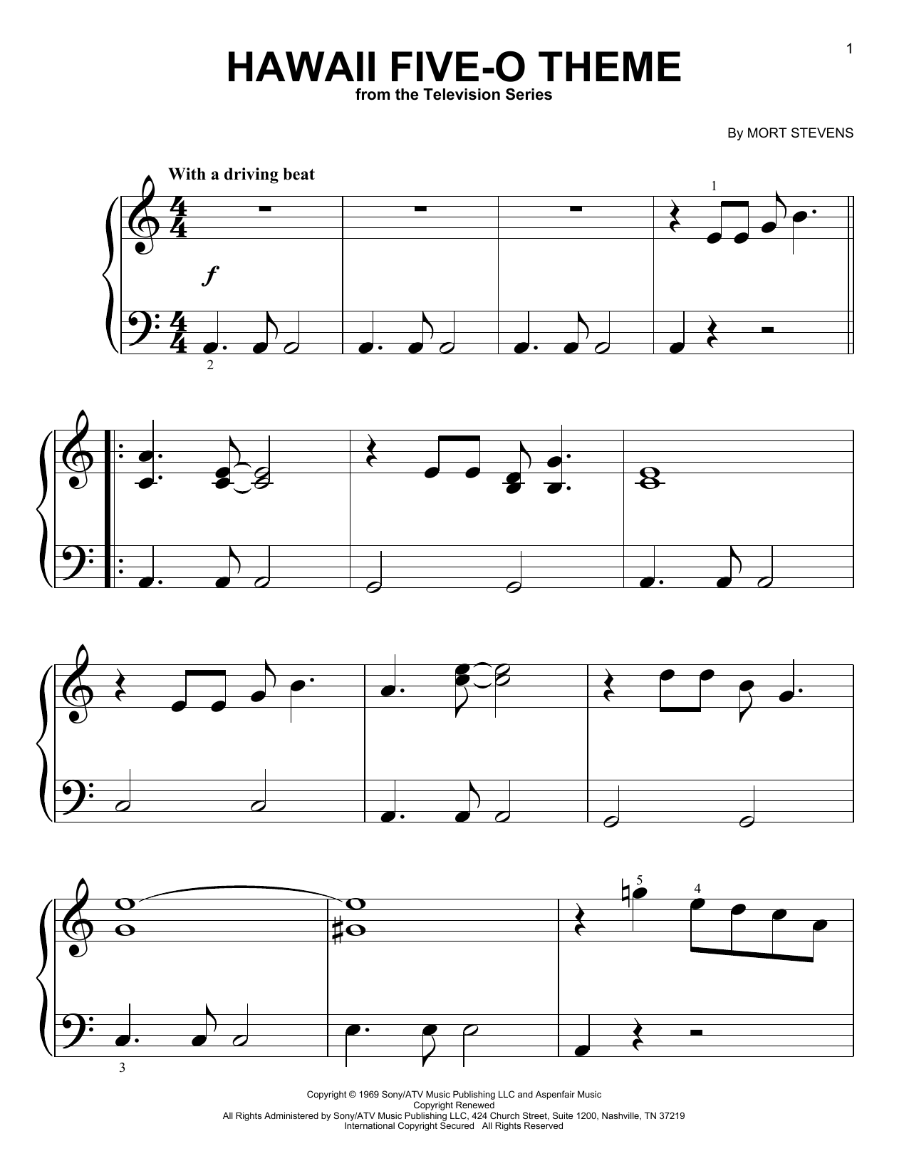Download The Ventures Hawaii Five-O Theme Sheet Music and learn how to play Piano (Big Notes) PDF digital score in minutes
