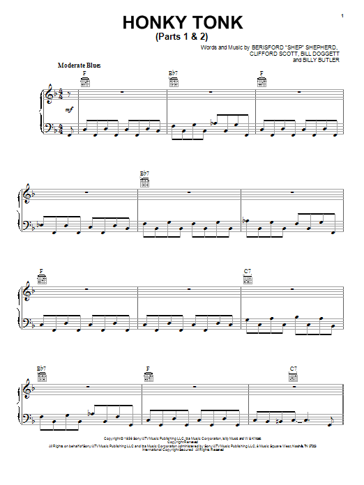 Download The Ventures Honky Tonk (Parts 1 & 2) Sheet Music and learn how to play Piano, Vocal & Guitar (Right-Hand Melody) PDF digital score in minutes