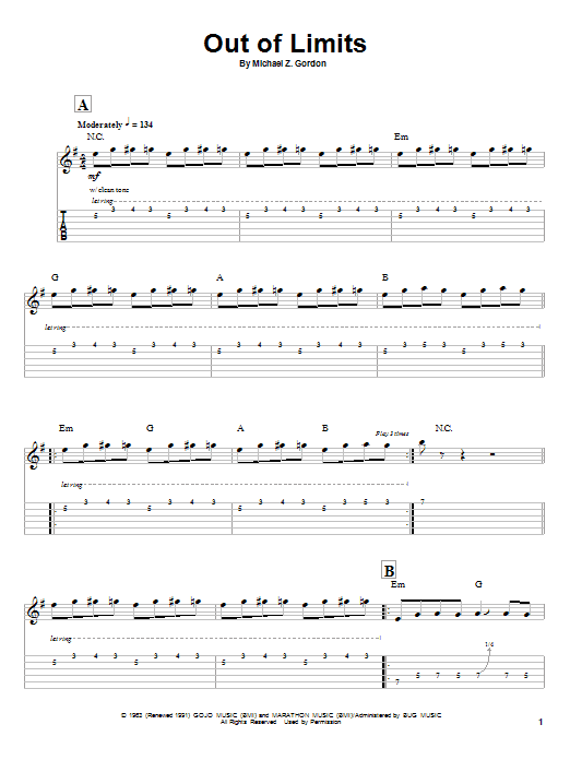 Download The Ventures Out Of Limits Sheet Music and learn how to play Guitar Tab PDF digital score in minutes