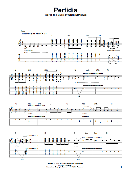 Download The Ventures Perfidia Sheet Music and learn how to play Guitar Tab PDF digital score in minutes