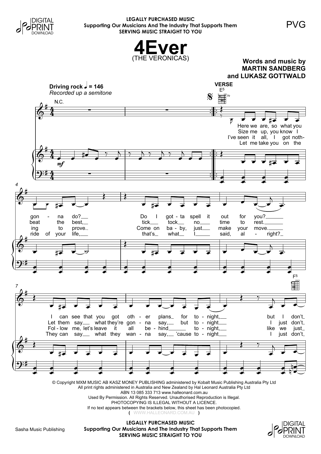 Download The Veronicas 4Ever Sheet Music and learn how to play Piano, Vocal & Guitar (Right-Hand Melody) PDF digital score in minutes