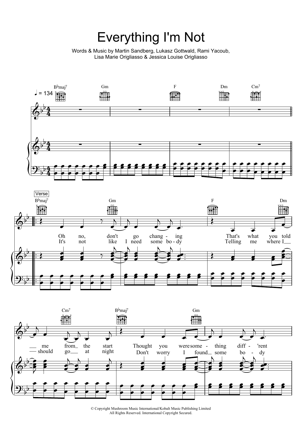 Download The Veronicas Everything I'm Not Sheet Music and learn how to play Piano, Vocal & Guitar (Right-Hand Melody) PDF digital score in minutes