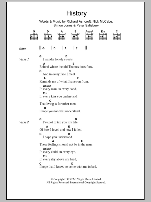 Download The Verve History Sheet Music and learn how to play Lyrics & Chords PDF digital score in minutes