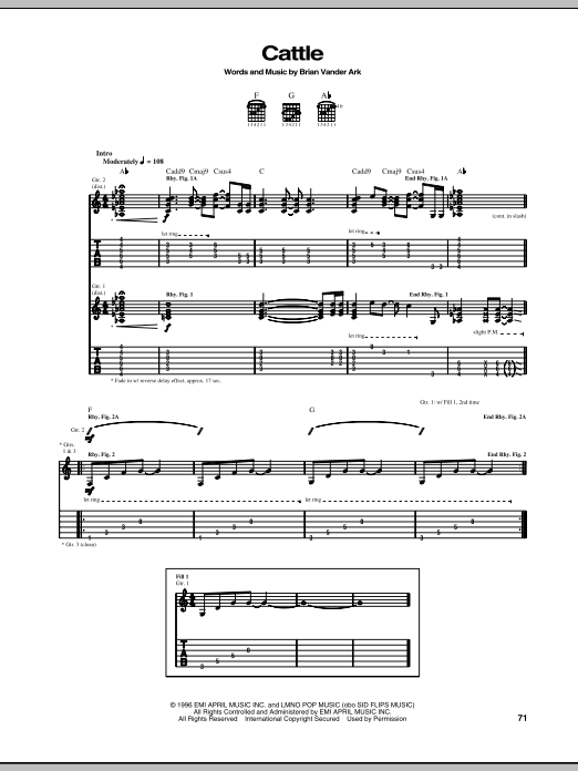 Download The Verve Pipe Cattle Sheet Music and learn how to play Guitar Tab PDF digital score in minutes