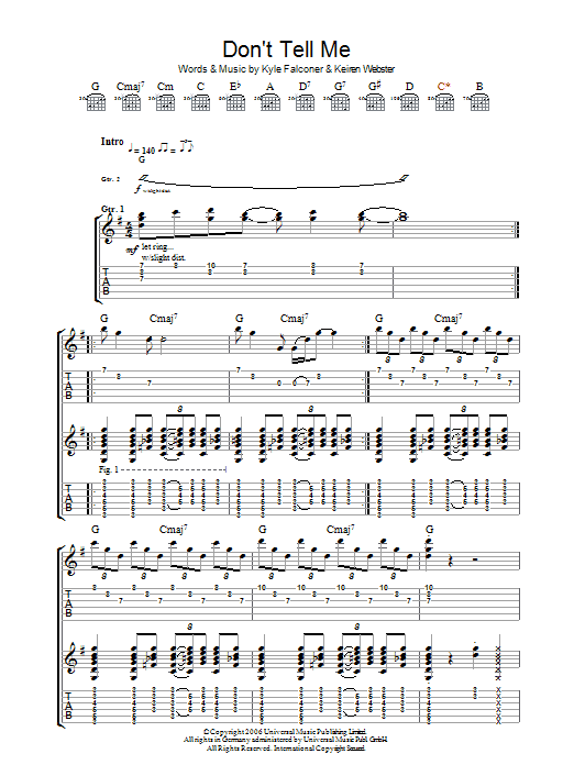 Download The View Don't Tell Me Sheet Music and learn how to play Guitar Tab PDF digital score in minutes