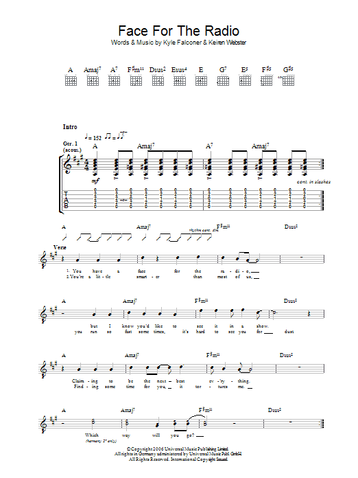 Download The View Face For The Radio Sheet Music and learn how to play Guitar Tab PDF digital score in minutes