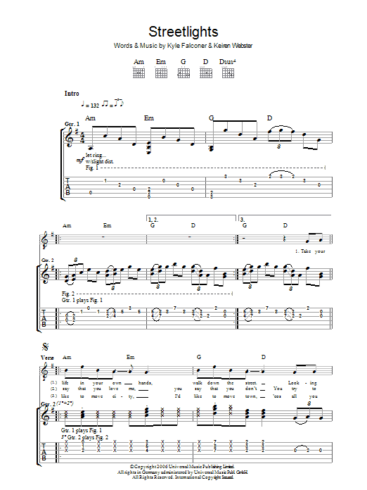 Download The View Streetlights Sheet Music and learn how to play Guitar Tab PDF digital score in minutes