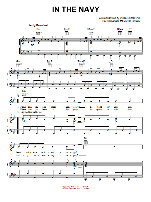 Download Village People In The Navy Sheet Music and learn how to play Piano, Vocal & Guitar (Right-Hand Melody) PDF digital score in minutes