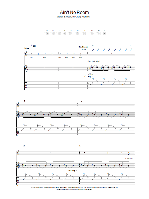 Download The Vines Ain't No Room Sheet Music and learn how to play Guitar Tab PDF digital score in minutes