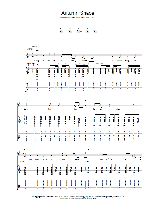 Download The Vines Autumn Shade Sheet Music and learn how to play Guitar Tab PDF digital score in minutes
