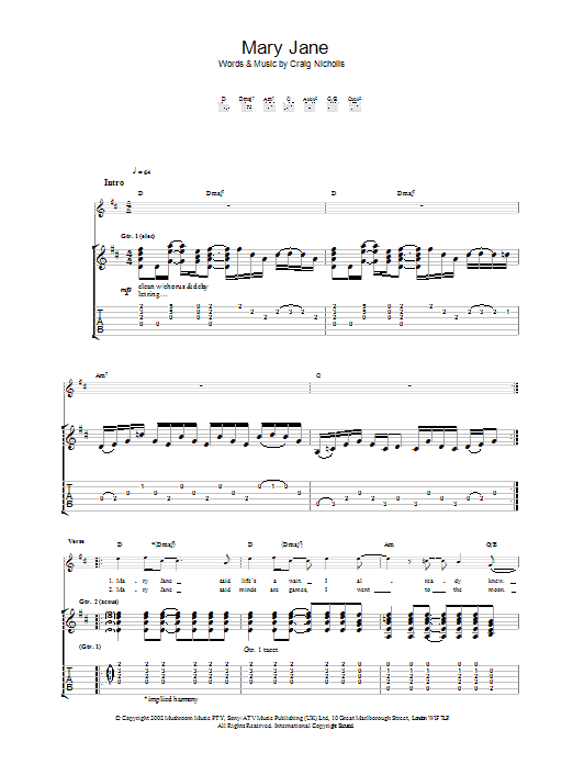 Download The Vines Mary Jane Sheet Music and learn how to play Guitar Tab PDF digital score in minutes